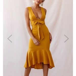 Sorry Not Sorry yellow mustard flounce dress